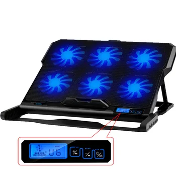 

Gaming Laptop Cooling Pad 6 Cooling Fans And Double USB Ports Laptop Cooler With Light LCD Display Notebook Stand for 12-17 inch
