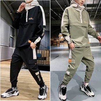 

New Men's Tracksuit Fall Winter Man Two-piece Set Sweat Suit Polyester Overalls Korean Leisure Suit Plus Size Hoodies Harlan