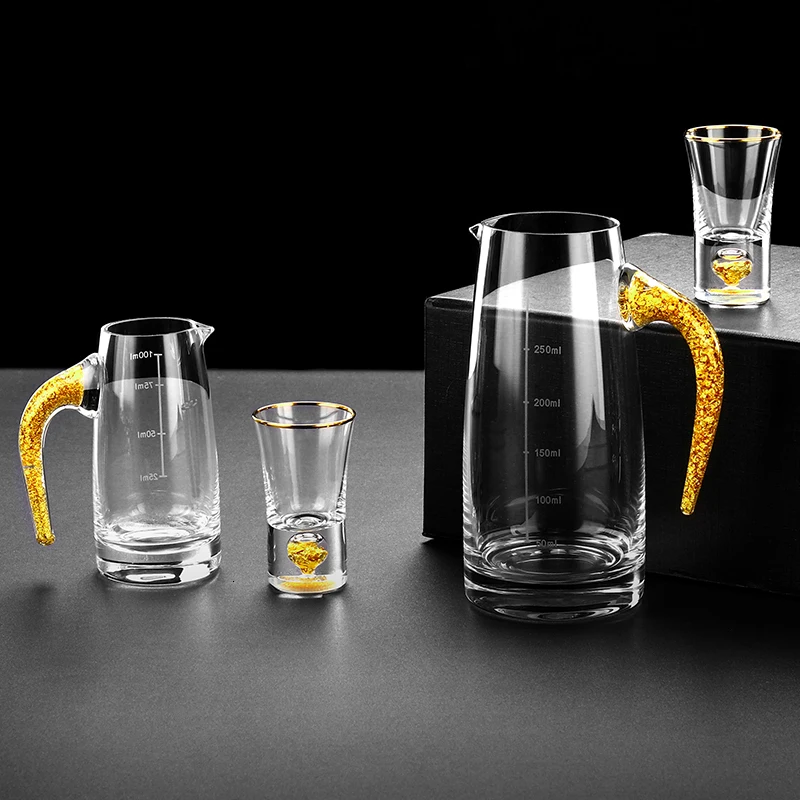 Хрустальный стеклянный винный горшок, графин, встроенный в 24K золотой фольги, стакан для ликера, водки, es, Диспенсер, Спирит Sheezer, чашка для питья