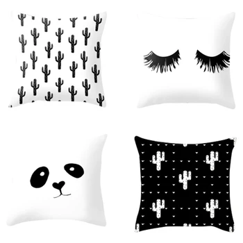 

Geometric Pillowcase Black and White Throw Pillow Case Striped Dotted Grid Triangular Geometric Decoration