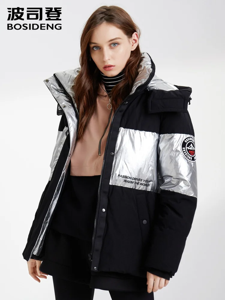 

Bosideng Woman Puffer Jacket Detachable Hat Short 2019 Down Coats Thickened Patchwork Winter Coat Female Snow Coat B90142308