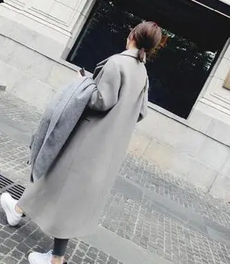 Однотонное шерстяное пальто высокого класса, изысканное женское пальто, женское осенне-зимнее новое длинное шикарное плотное теплое шерстяное пальто для женщин - Цвет: Серый