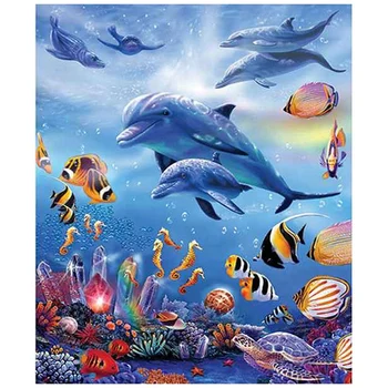 

5D Diy Diamond Painting Dolphins Animal Full Round Diamond Embroidery Cross Stitch Diamond Crystal Wall Painting