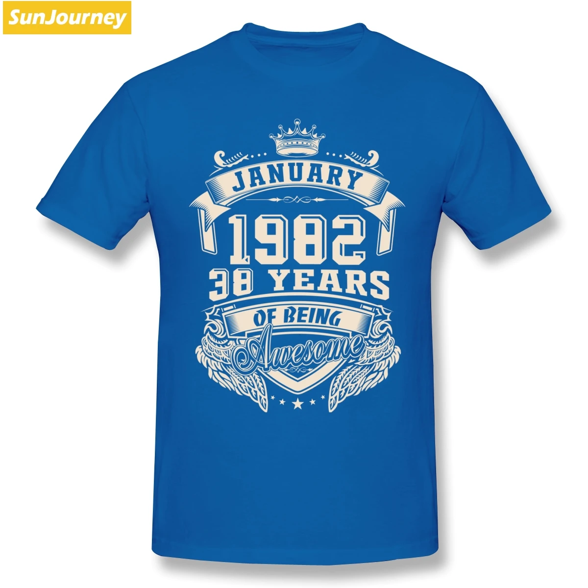 Королевский синий Born In January 1982 38 year Of Being Awesome Мужская футболка большого размера хлопок Crewneck пользовательские футболки с коротким рукавом - Цвет: Королевский синий