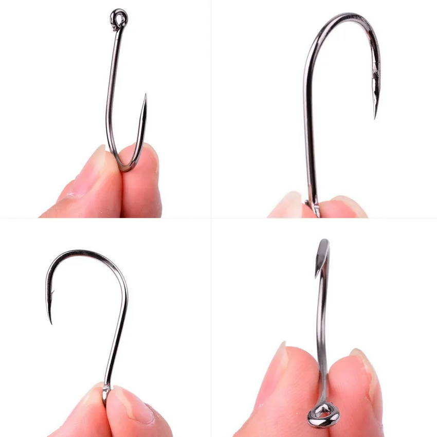 50Pcs/box Fishing Hook Carbon Steel Eyed Fish Hook Barbed 2#-22# In Fly Fishhooks Worm Carp Fishing Hooks Bait Holder Jig Hole