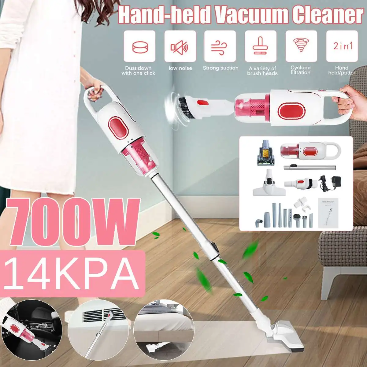 NEW 700W Handheld Vacuum Cleaner 220V/110V Portable Household Low Noise