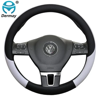 

100% DERMAY Brand Leather Car Steering wheel Cover Anti-Slip for Volkswagen VW Polo gti 6r Sedan Auto interior Accessories