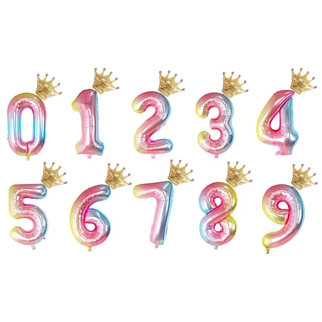 2pcs 30 inch Number Foil Balloons Digit air Balloon Kids Birthday Party Crown Dinosaur Unicorn Mickey Minnie Decoration balloons