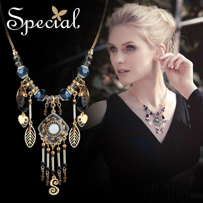

Special New Fashion Statement Necklace Natural Opal Maxi Necklace Enamel Gold-plated Necklaces Pendants Gift for Women XL151015