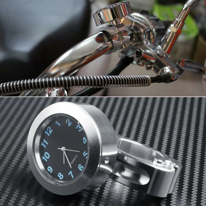 Водонепроницаемый 7/" мотоцикл руль Крепление часы Циферблат ударопрочные серебряные часы на руль