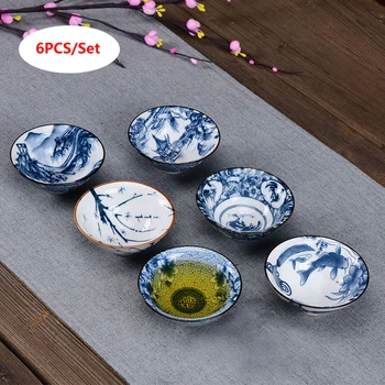 

6Pcs/set Blue And White Chinese Porcelain Tea Cup Kung Bowl Tea Set Ceramic Drinkware Retro Tea Cup Gaiwan Gifts Color Random