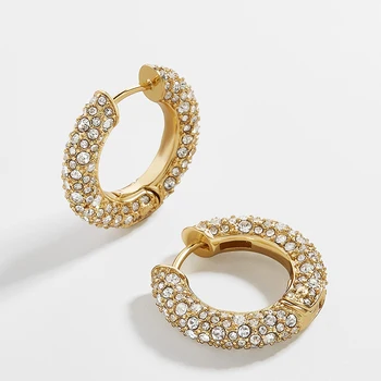 

New Fashion Crystal Rhinestone Ear Cuff Huggie Earrings for Women Circle Cartilage Stackable Hoop Earrings Piercing Jewelry