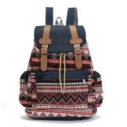 Women's Stylish Canvas Backpack - Printed Denim Shoulder Bag for Teens, School, and Travel (Color 2)