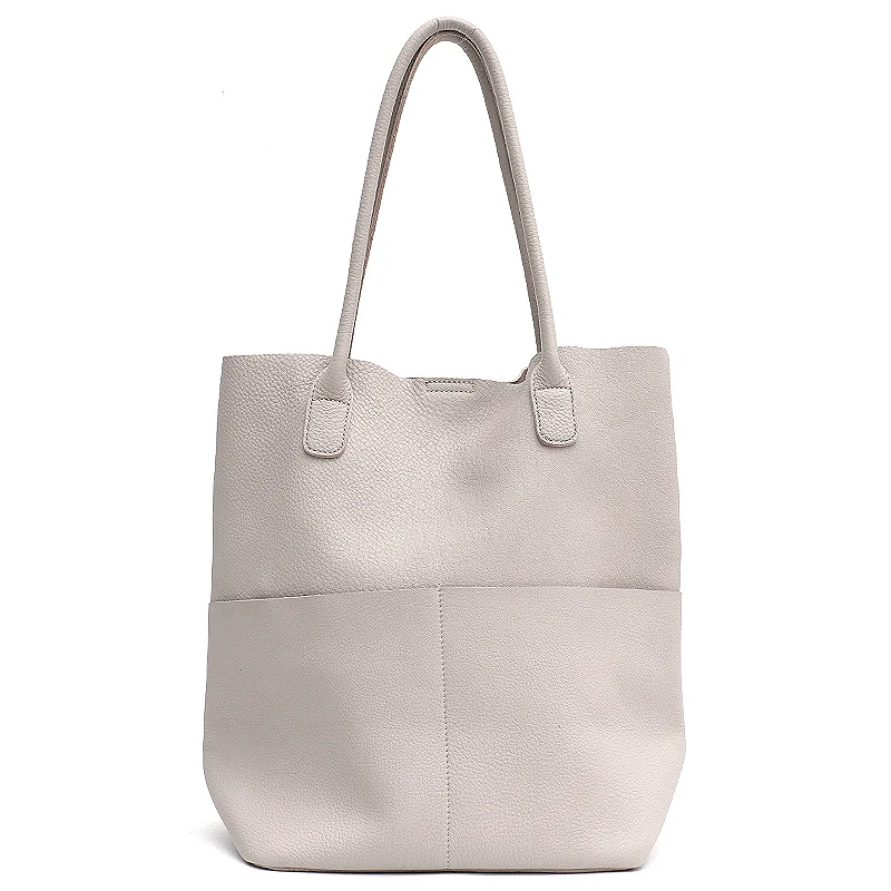 SC Брендовые женские сумки на плечо из натуральной кожи, повседневные винтажные мягкие сумки из воловьей кожи, сумка для покупок, сумка-мешок с подкладкой, высокое качество - Цвет: BEIGE-N