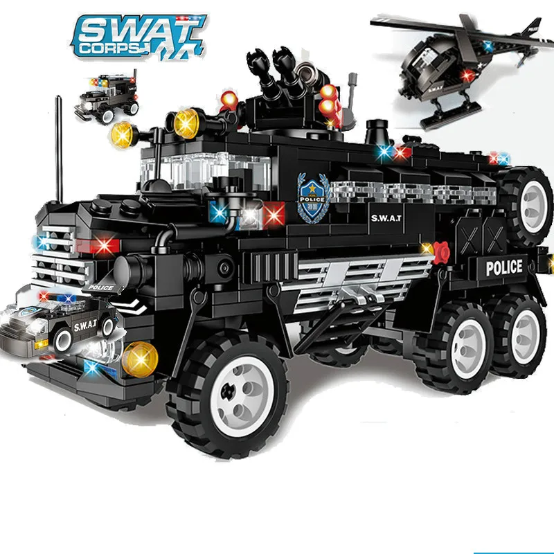 

626pcs Children's educational building blocks toy Compatible Legoings City SWAT team 6-in-1 armed combat command vehicle Bricks