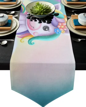 

Cute Unicorn Rainbow Stars Beautiful Art Table Runner Home Decor Tablecloth Table Runners for Wedding