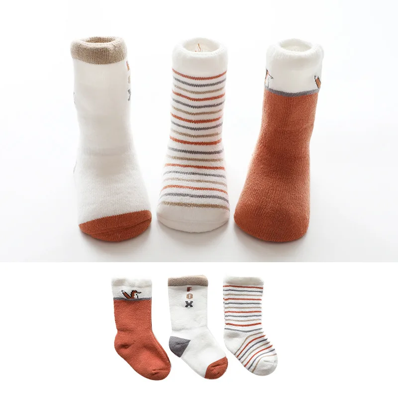 3 пары, зимние Утепленные носки для новорожденных, носки для маленьких мальчиков и девочек, мягкие детские носки, теплая одежда, аксессуары - Цвет: fox