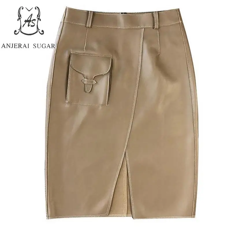 Lente Herfst Vrouwen Echt Lederen Rok Zwart Kaki Grijs Sexy Hoge Taille Pocket Vrouwelijke Split Pakket Hip Ol Kantoor Mid rokken Lente Herfst Vrouwen Echt Lederen Rok Zwart Kaki Grijs Sexy Hoge Taille Pocket Vrouwelijke Split Pakket Hip Ol Kantoor Mid rokken