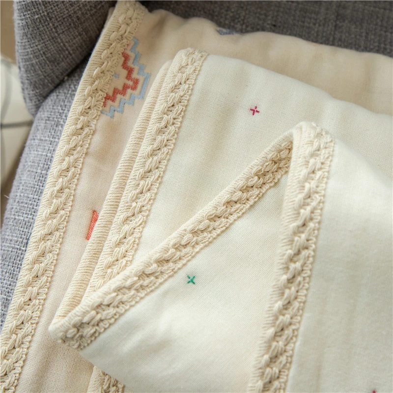 Japanese Muslin Children's Quilt with Tassels Korean Natural Cotton Gauze Baby Summer Blanket Boho Kids Baby Comforter Bed Cover