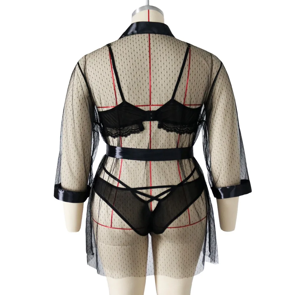 TELOTUNY 3 шт. Для женщин 3-5XL размера плюс бюстгальтер+ трусики+ банный халат для малышей платье сексуальное женское белье нижнее бельё для девочек, одежда для сна в стиле «Babydoll»; комбинация 1029