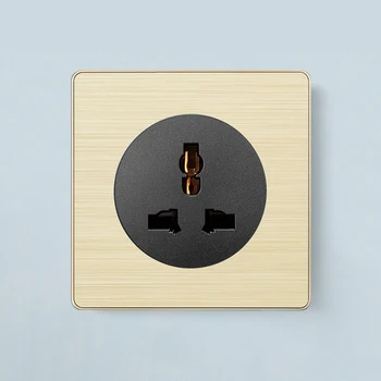 

KAMANNI Three Pole Socket 2 Colors Grey/Gold Aluminum Alloy Panel,86mm Type Strong Current Socket UK Standard 16a 220V