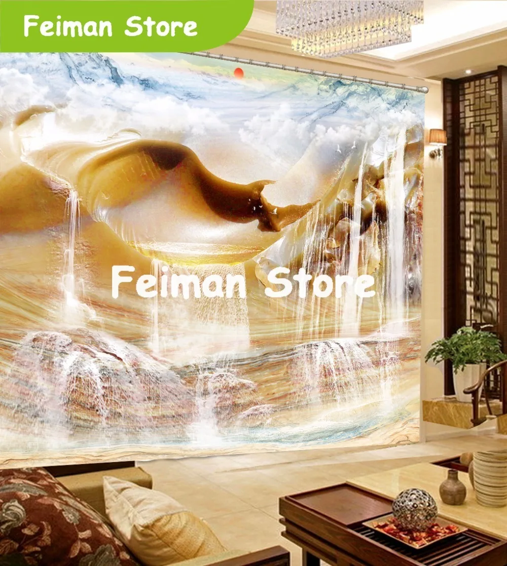 

Photo Customize Size 3D Jade Scenery Curtains Bed Room Living Room Office Hotel 3D Curtain Blackout