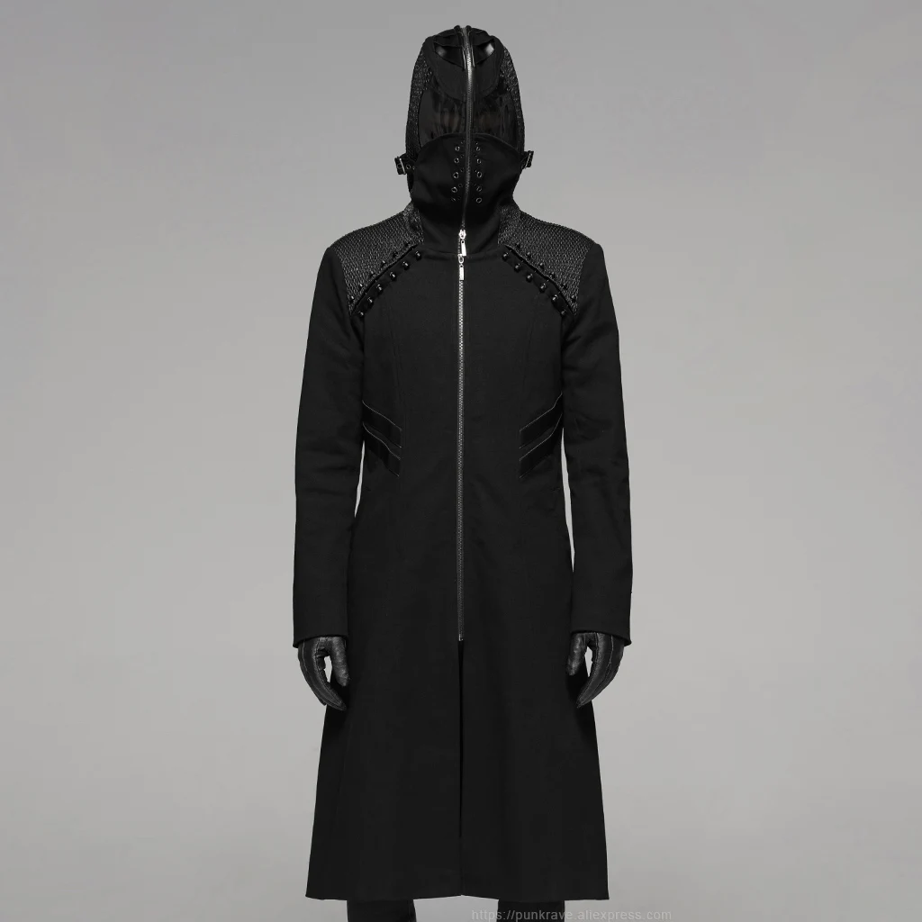 Black WY-1085XCM Панк рейв Мужской панк черный странное длинное пальто твидовый Жакет длинный зимний сценический костюм на Хэллоуин Косплей пальто для мужчин Harujuku - Цвет: Black WY-1085XCM