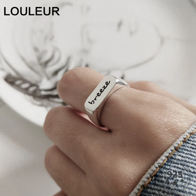 Женское серебряное кольцо LouLeur 925 пробы Серебряное с буквенным принтом