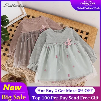 

2019 Autumn Winter Girl Baby Clothing Long-sleeve Dress Newborn Baby Clothes Cheap Newborn Mesh Flowers Tutu Ball Gown Dress