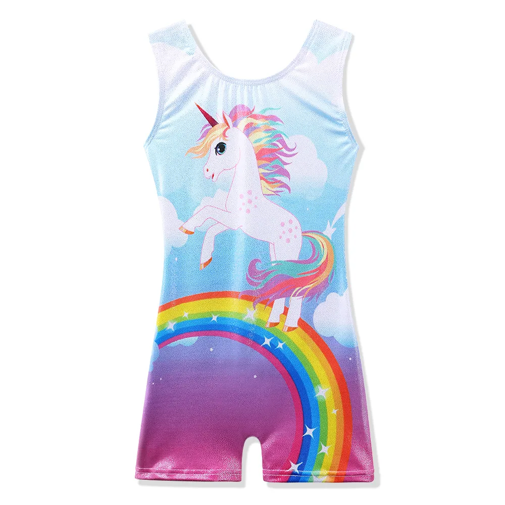 BAOHULU Girls One Piece Ballet Gymnastics Leotard Fashion Horse&Rainbow Print Dance Tutu Sleeveless Girls Ballet Dress