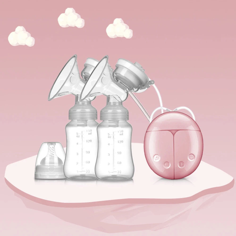 Pink Силиконовый двойной Электрический молокоотсос молочный насос Детская Бутылочка постнатальные принадлежности электрический горячий молокоотсос низкая мощность 150 мл - Цвет: Pink