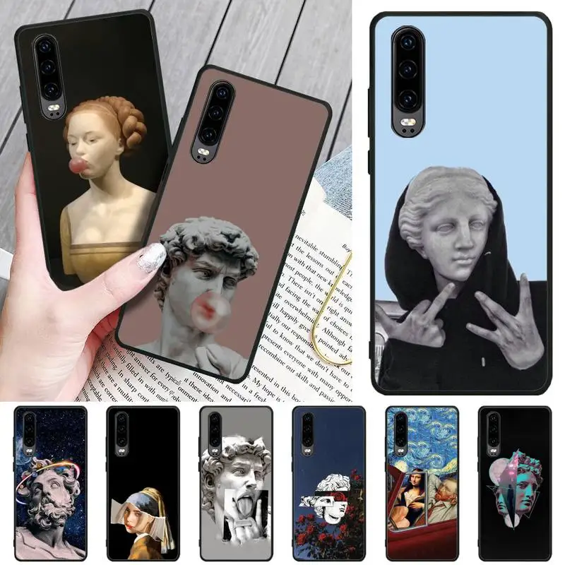 

Ivits Art sculpture Black TPU Soft Rubber Phone Cover For Huawei P8 lite 2017 P9 P10 20Pro Lite Pro P30lite P Smart 2019