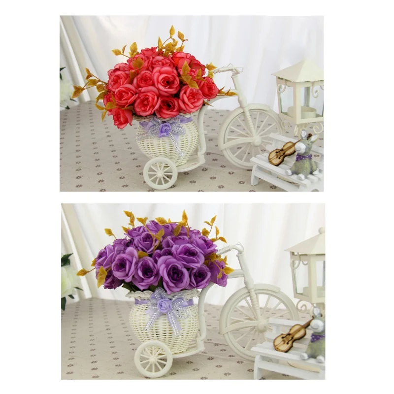 Пластиковый белый трехколесный велосипед дизайн Цветочная корзина контейнер для цветочных растений свадебное украшение дома