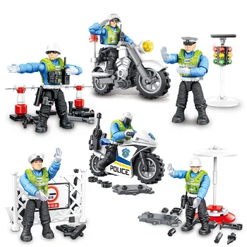

new call of military City traffic police mega blocks Motorcycle lights gun Command desk building bricks 841 for children gifts