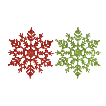 

24 Pcs Glitter Snowflake Christmas Ornaments Xmas Tree Hanging Decoration, 12 Pcs Red & 12 Pcs Green