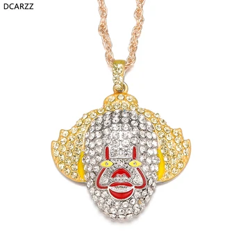 

IT Necklace Pennywise Clown Pendant Gold CZ Crystal Jewelry Chain Necklaces Halloween Hip Hop Iced Out Jewelry for Women Men