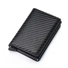 Углеродное волокно Мини Всплывающие Rfid бумажник для мужчин тонкий кожаный Бизнес ID кредитная карта, карман, держатель кошелек