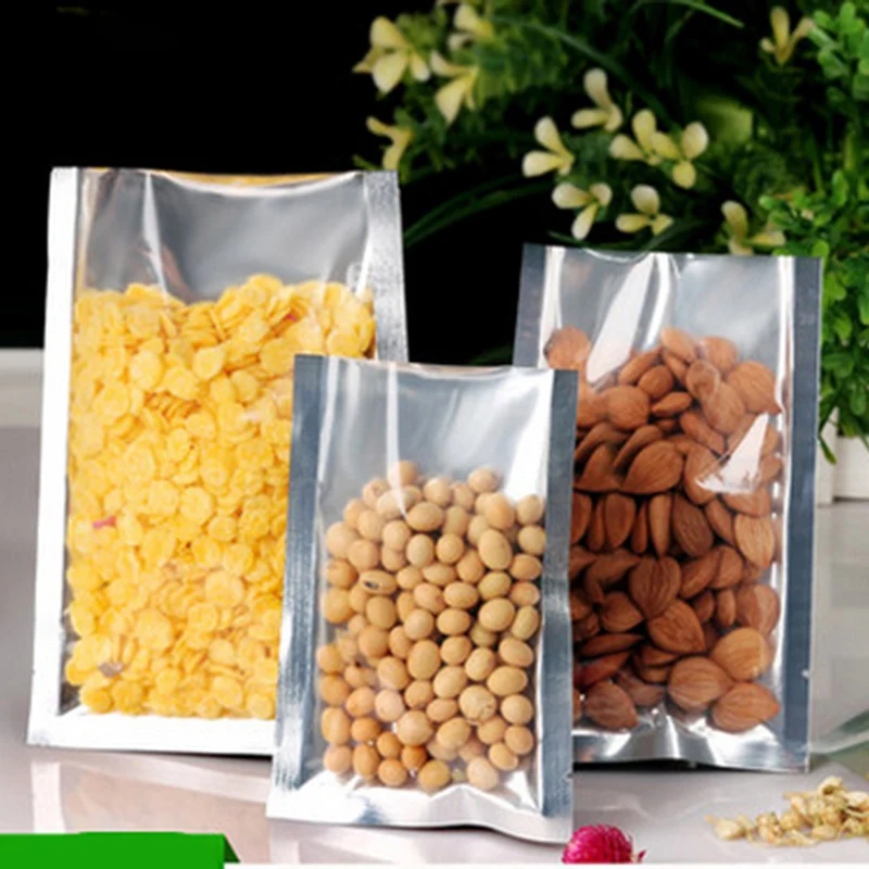 

0.16mm Front Clear Aluminium Foil Hot Seal Bags with Top Open Plastic Packing Pouches The Food and Grocery Heat-seal Store Bags