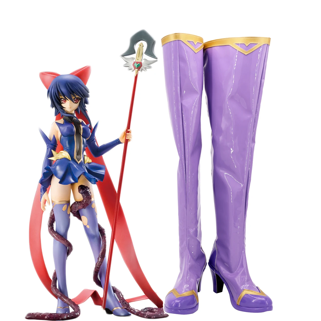 

Волшебные женские сапоги для косплея, обувь выше колена, фиолетовые сапоги на высоком каблуке, изготовленные на заказ