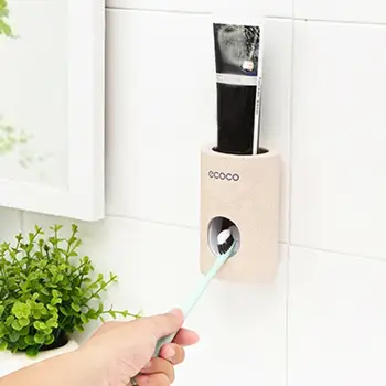 

1pc Wheat Straw Paste Nail-free Automatic Extrusion Toothpaste Extruder Holder Toothpaste Lazy Toothpaste Rack Wall-mounted U9R1