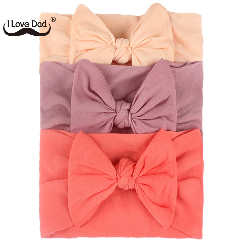 3 unids/set lindo bebé diademas de chica Bowknot bebé recién nacido chica Pelo elástico bandas de Color sólido de Nylon bebé accesorios para el pelo