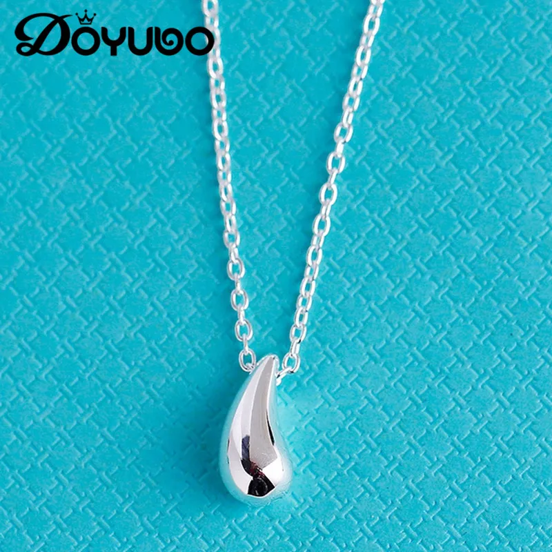 

DOYUBO Simple Women 925 Sterling Silver Water Drop Pendant Necklace For Party Lady Fashion Silver Charm Chains Jewelry VA225