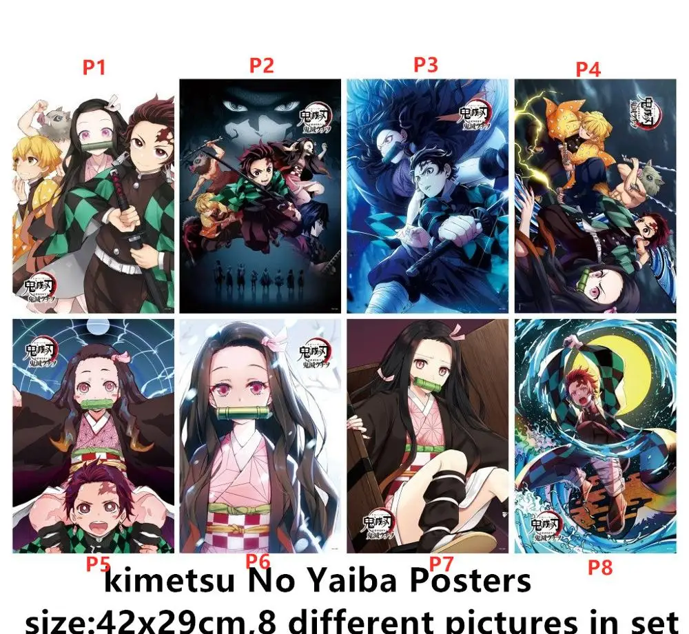 8 шт./партия Kimetsu No Yaiba игрушки постеры Kamado Tanjirou Nezuko Zenitsu Inosuke Genya Kanawo Giyuu аниме размер 42 х29 см