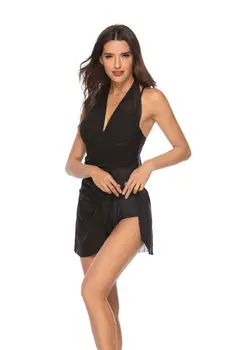

2019 cross-border exclusive explosive lotus leaf edge plain high waist fresh split swimsuit in European and American markets