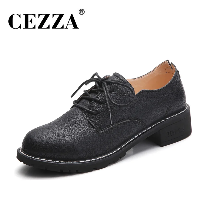 CEZZA; коллекция года; осенние женские туфли-лодочки; женские повседневные кожаные туфли на шнуровке; Женские рабочие туфли-оксфорды на среднем каблуке