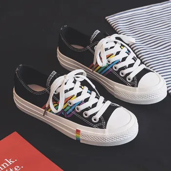 

Rainbow Canvas Shoes 2019 Spring Summer Trending Style Colorful Outsole Girls Fashion Sneakers Street Hip Pop Low Top 35-40