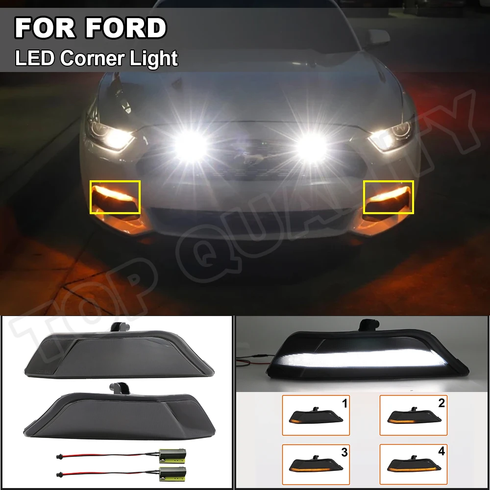 US $129.59 2Pcs For 2015 2016 2017 Ford Mustang AmberWhite Front LED Dynamic DRL Turn Signal Sequential Indicator Light Corner Lamp