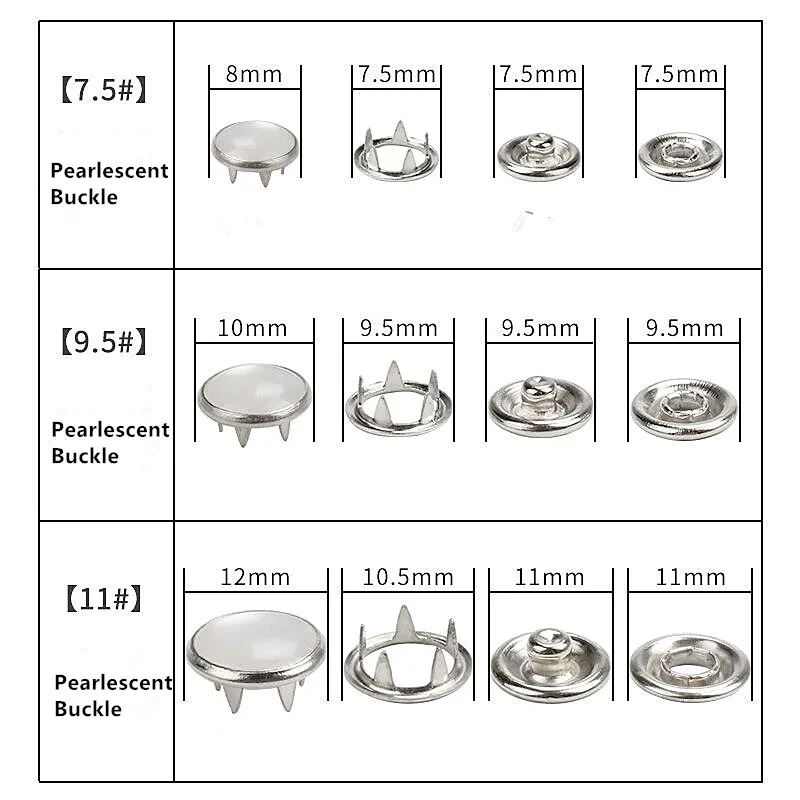 50sets Silver Metal Brass Pearl Prong Snap Buttons, Press Studs Fasteners, Baby Romper Buckle, Clothes Bag Sewing diy 3