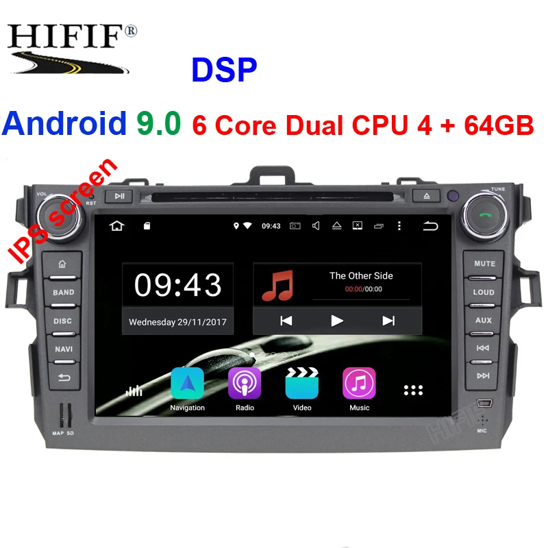 Best IPS Android 9.0 RAM 4GB 2 Din Car Multimedia Player For Toyota Corolla 2007 2008 2009 2010 2011 DVD Radio Gps Naviagtion WIFI