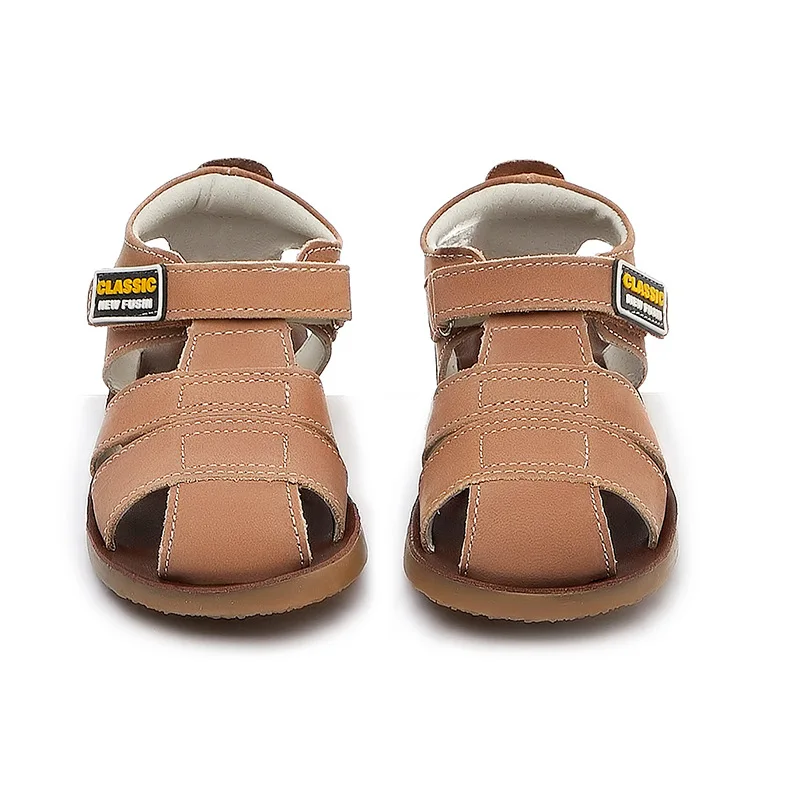 Children frosted genuine leather beach sandals boys barefoot non-slip sandals with cowhide lining baby soft Navy blue